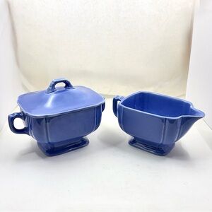 Homer Laughlin RIVIERA Creamer And Lidded Sugar - Mauve Blue